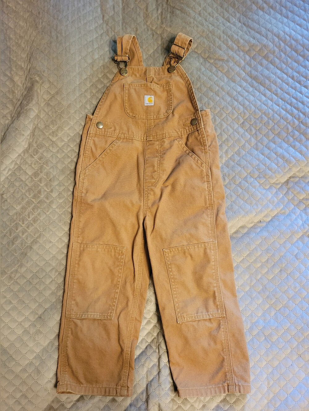Vintage Carhartt Overalls Kids 3T Brown Cotton Double Knee Duck Bibs Y36 BRN